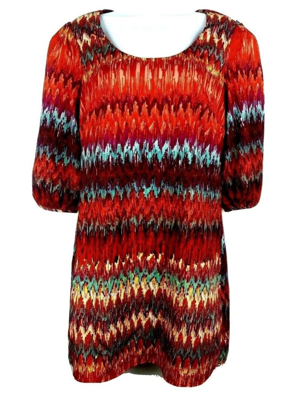 Lily Rose Zig Zag Statement Dress XS Tunic Vibrant Southwestern Cut Out Bow Back